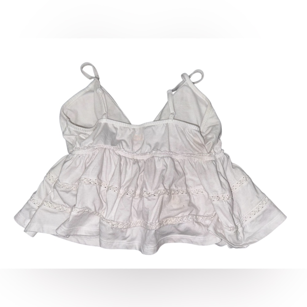White Lace Trimmed Spaghetti Strap Top - Picture 5 of 5